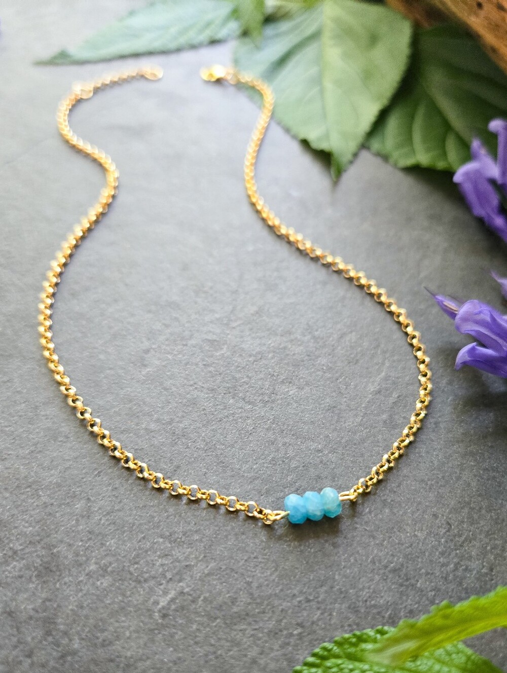 NWT Blue Apatite 24k Gold-Plated Rolo Chain Necklace